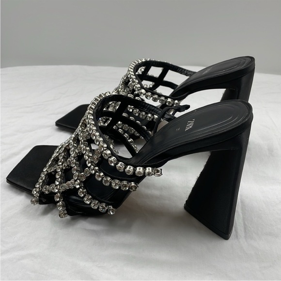 NEW! Zara Boho Black Heeled Mules With Rhinestones. EU37. - Picture 7 of 12